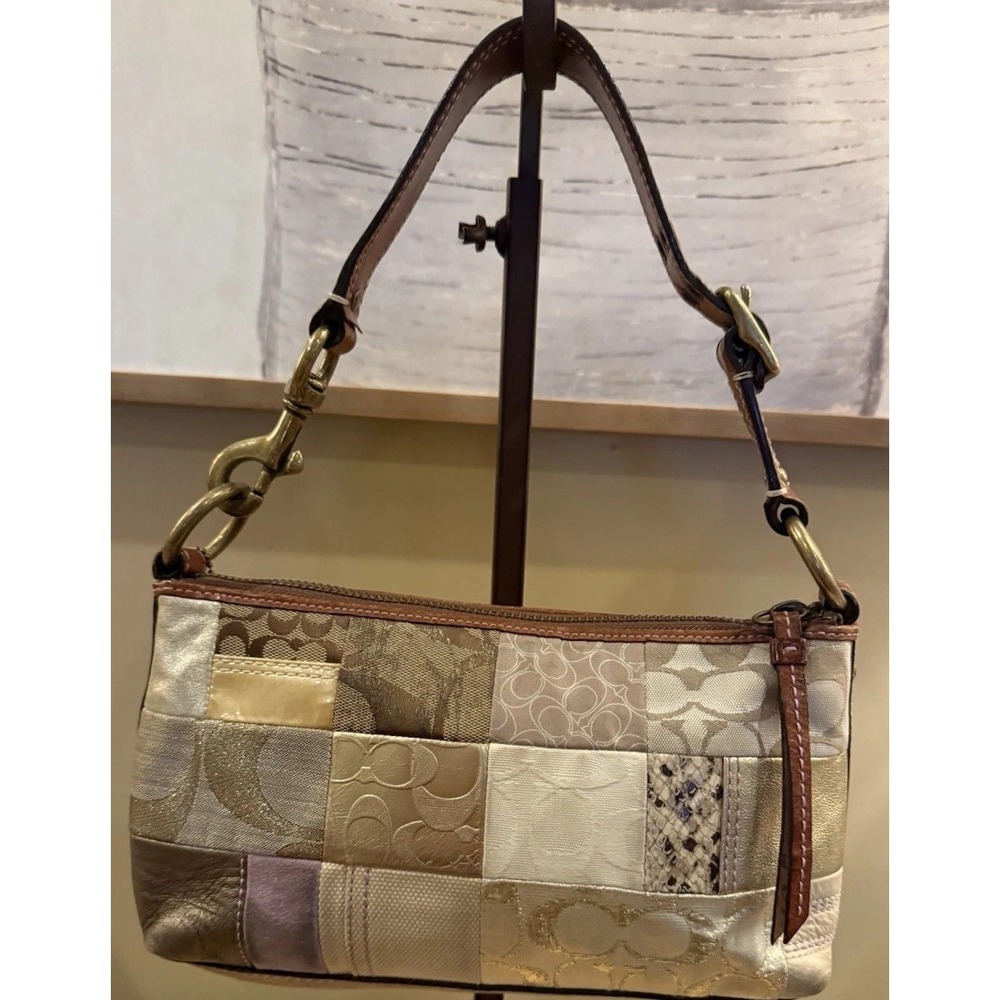 Vintage Coach‎ Women Rare Patchwork Leather Canvas Baguette Bag Purse B06S-10000